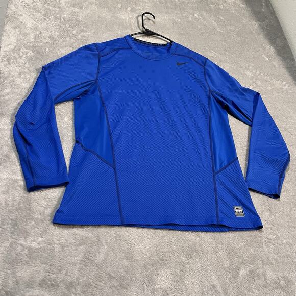 Nike Pro Combat Hyperwarm Lite Mens XL Blue Dri-Fit Long Sleeve Fitted Shirt - Picture 1 of 7